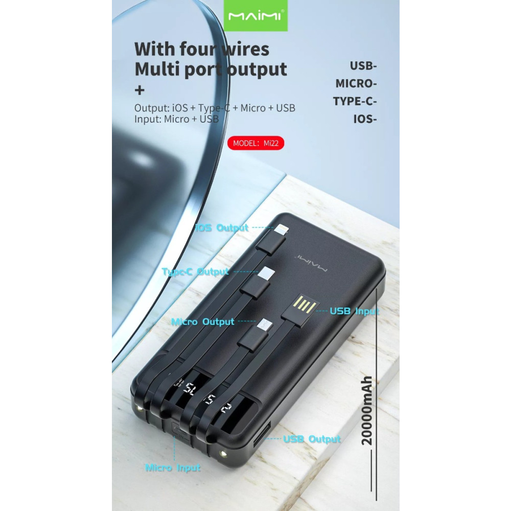 Հեռախոսի Լիցքավորիչ Power Bank MaiMi Mi22 20000mAh, изображение 4