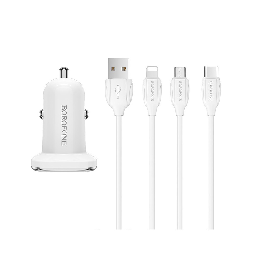 Ավտոմեքենայի Լիցքավորիչ և Լար|BOROFONE BZ12|Micro USB/Lightning/Type-C