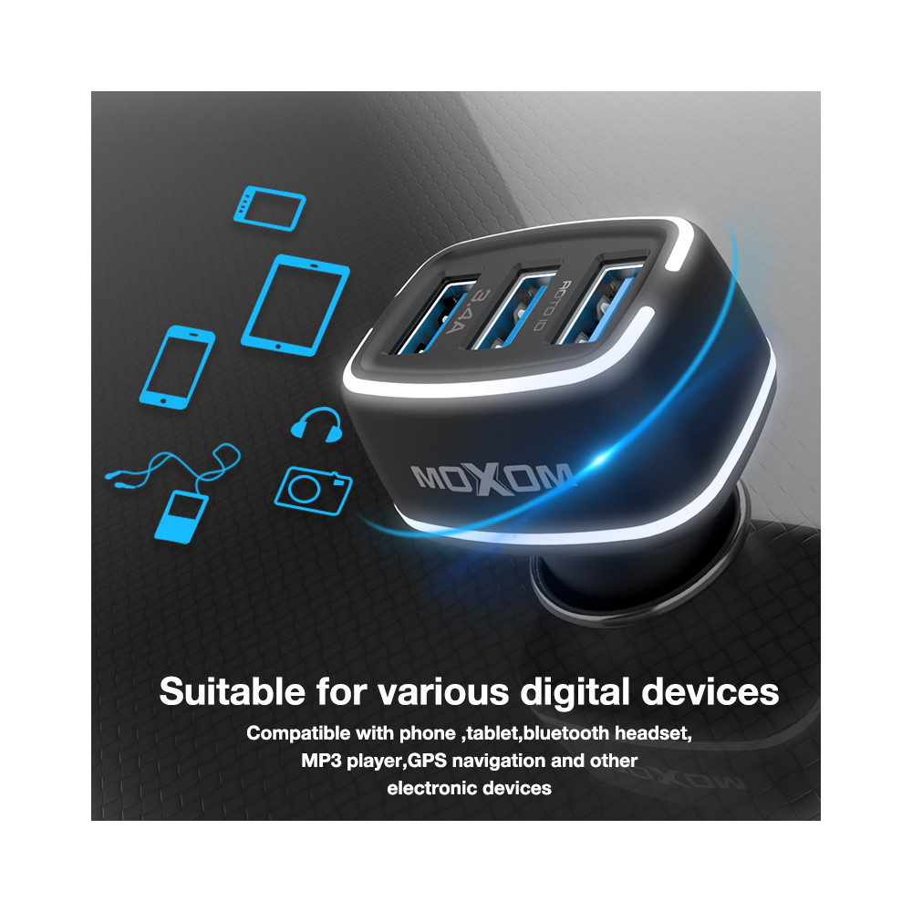 Ավտոմեքենայի Լիցքավորիչ և Լար|MOXOM MX-VC01|Micro USB/Lightning/Type-C, изображение 6