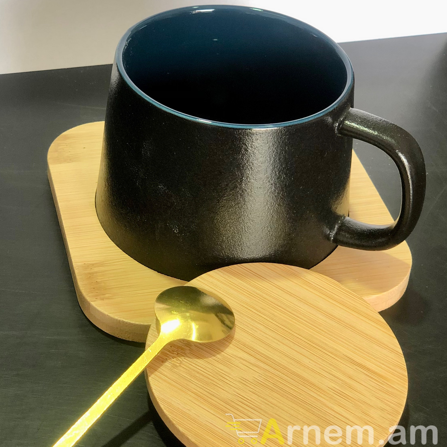 Սուրճի և թեյի բաժակ փայտյա տակդիրով և կափարիչով 1 հատ, изображение 2