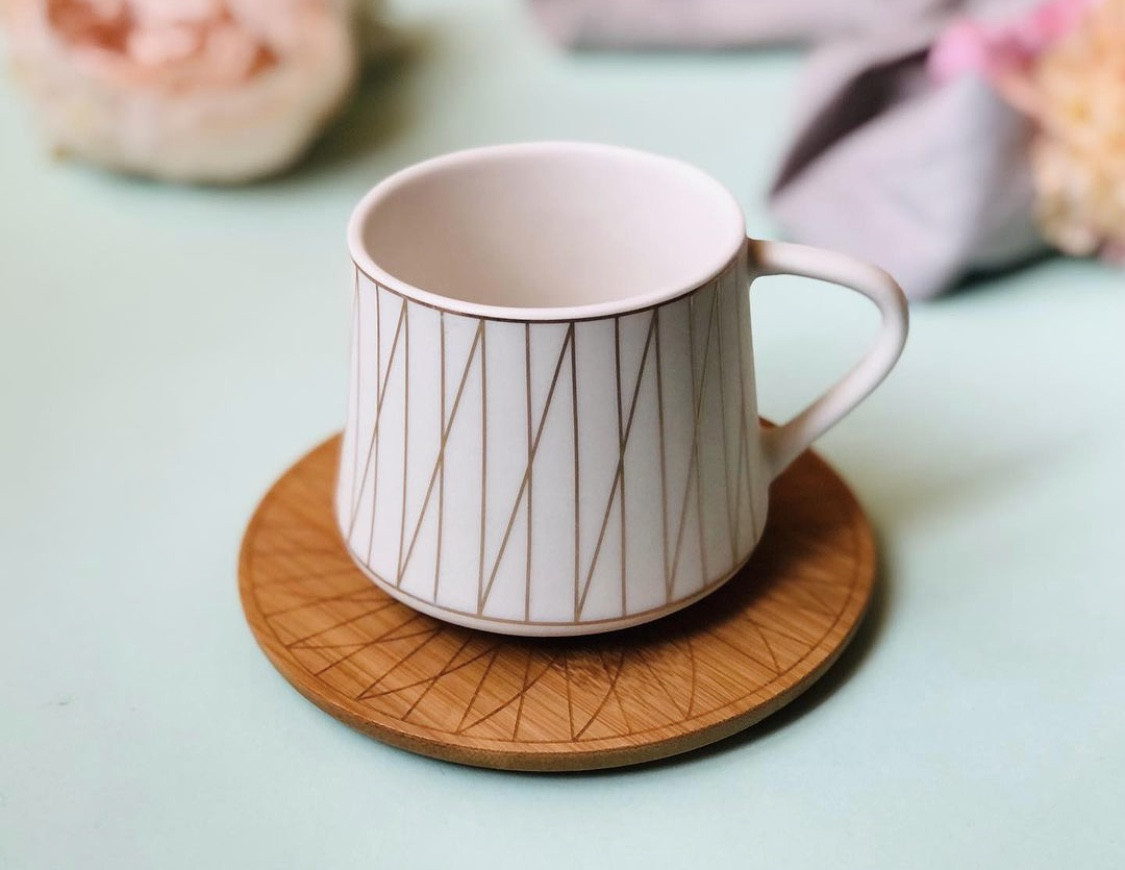 Սուրճի բաժակներ փայտյա տակդիրով 6 հատ, изображение 2