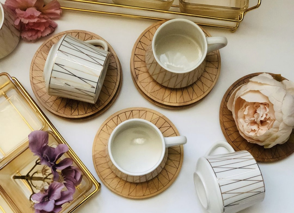 Սուրճի բաժակներ փայտյա տակդիրով 6 հատ, изображение 3