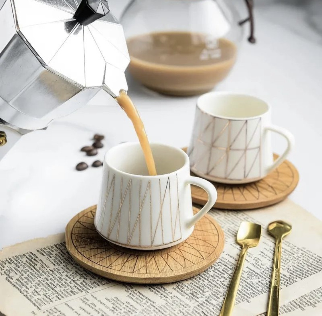 Սուրճի բաժակներ փայտյա տակդիրով 6 հատ, изображение 4