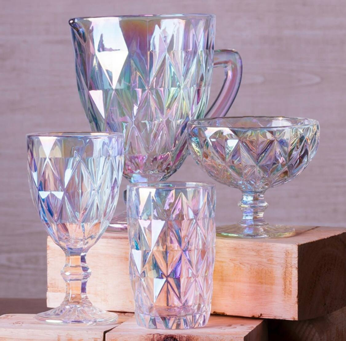 6 հատ Մարգարտափայլ երանգով Ապակյա բաժակներ ոտիկով 300մլ, изображение 3