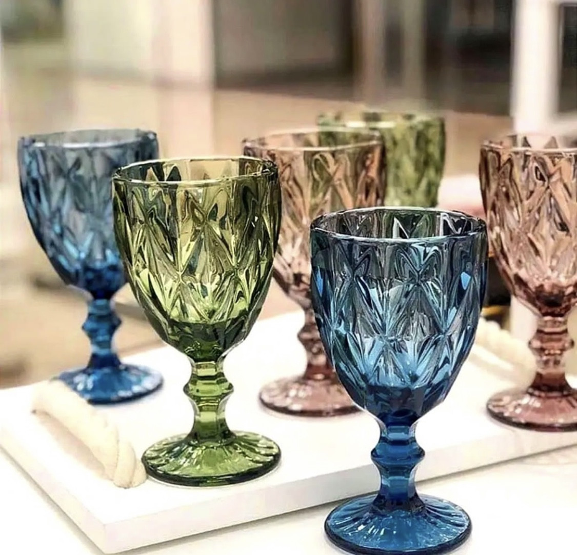 6 հատ Ապակյա բաժակներ կանաչ երանգի ոտիկով 300մլ, изображение 3