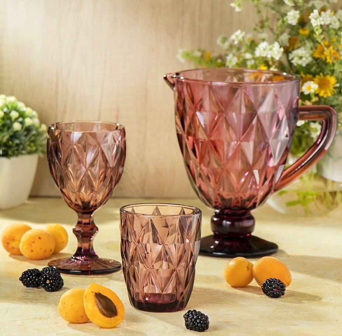 6 հատ Վարդագույն Ապակյա բաժակներ ոտիկով 300մլ, изображение 3