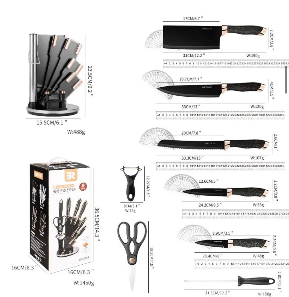 Դանակների 8 կտորից հավաքածու պտտվող տակդիրի վրա, изображение 8