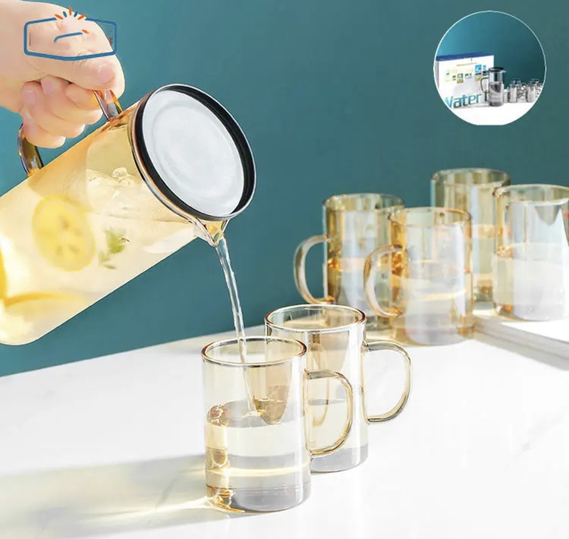 Հավաքածու ապակյա ՝ գրաֆին և 6 բաժակ , ոսկեզոծ, изображение 2