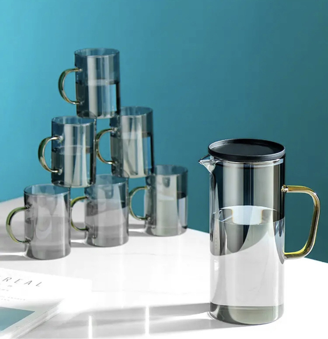 Հավաքածու ապակյա ՝ գրաֆին և 6 բաժակ , մոխրագույն, изображение 2