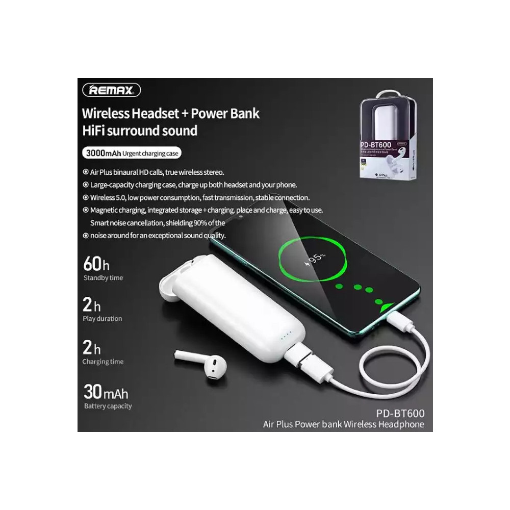 Անլար Ականջակալ + Հեռախոսի Լիցքավորիչ|PRODA PD-BT600 3000mAh, изображение 2