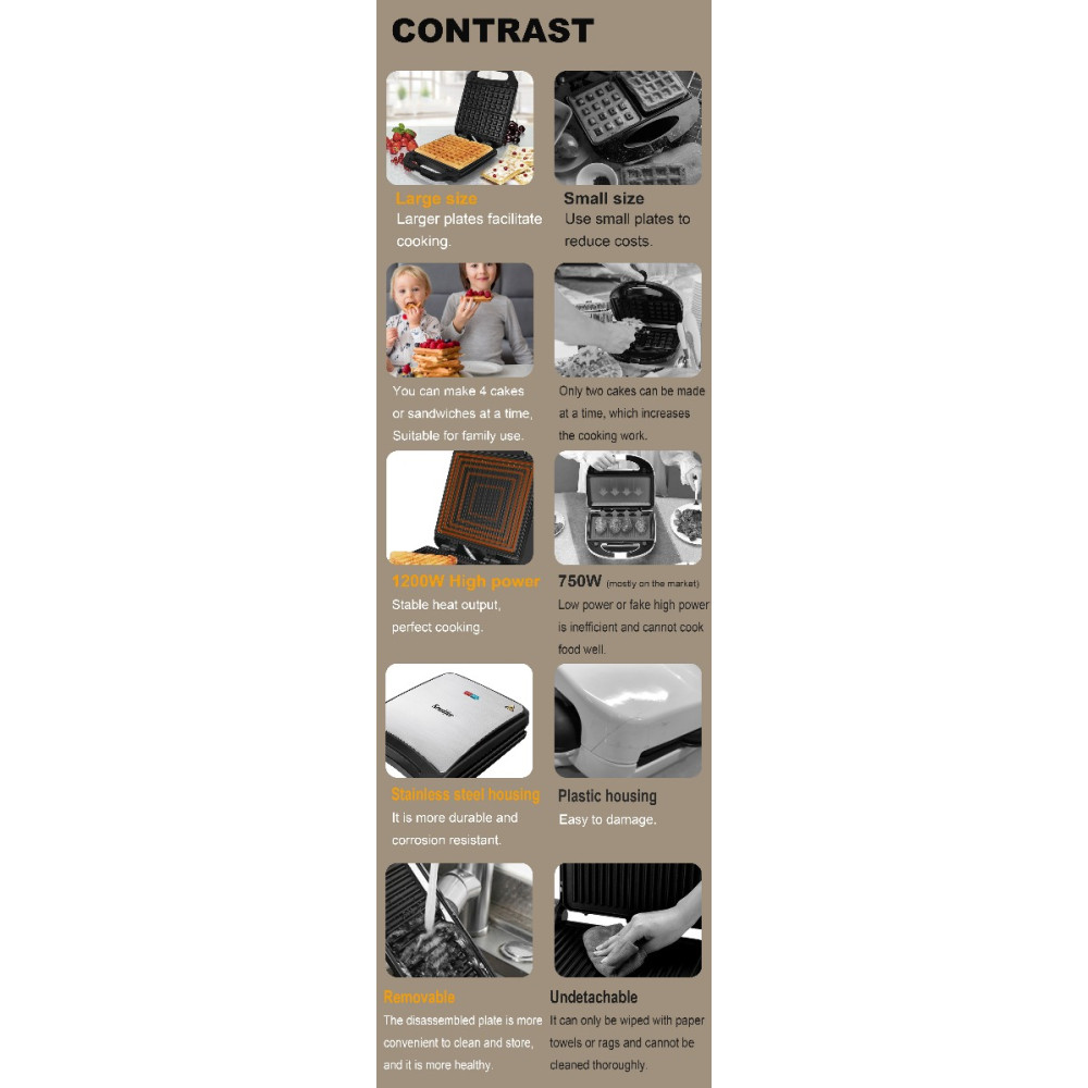 Գրիլ/Սենդվիչ/Վաֆլի պատրաստող սարք 3-ը 1-ում Sonifer Sf-6087, изображение 6