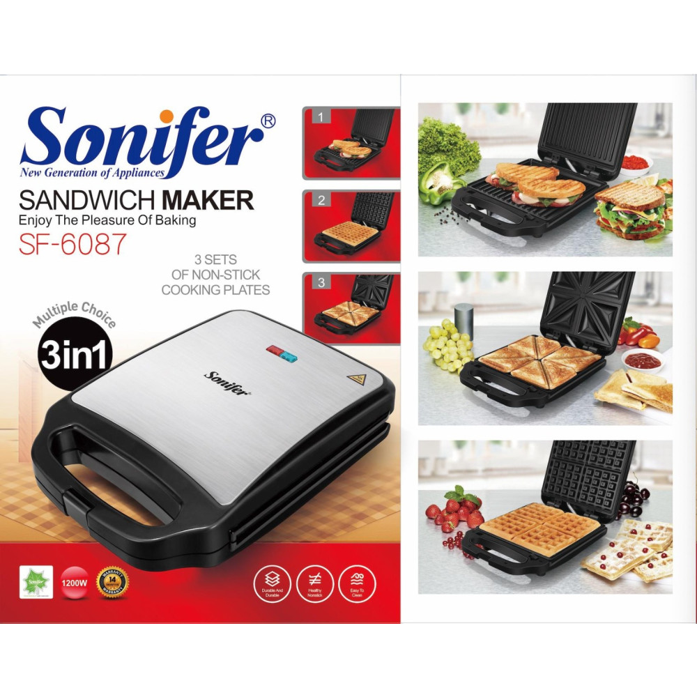 Գրիլ/Սենդվիչ/Վաֆլի պատրաստող սարք 3-ը 1-ում Sonifer Sf-6087, изображение 8