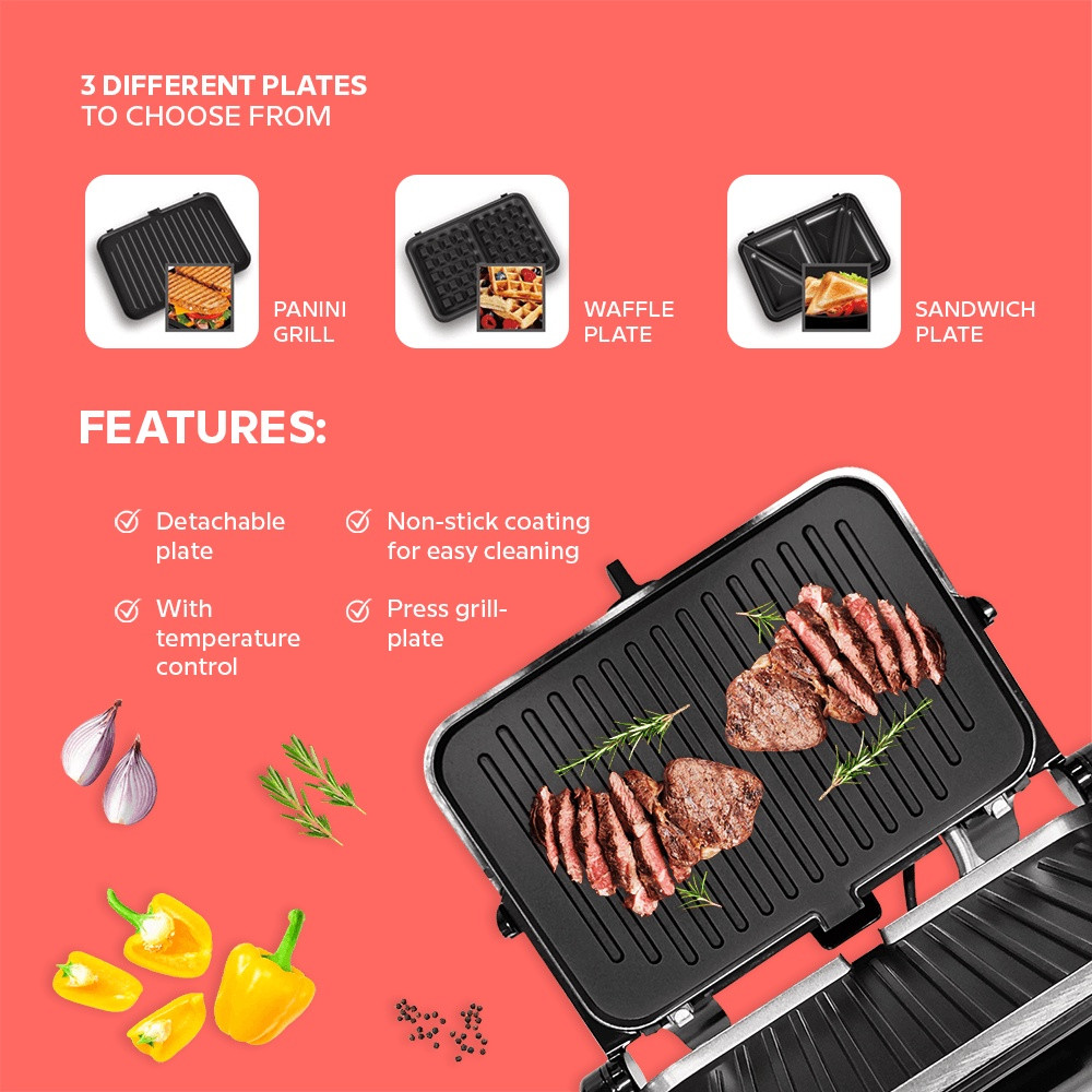 Գրիլ/Սենդվիչ/Վաֆլի պատրաստող սարք 3-ը 1-ում Sonifer Sf-6097, изображение 7