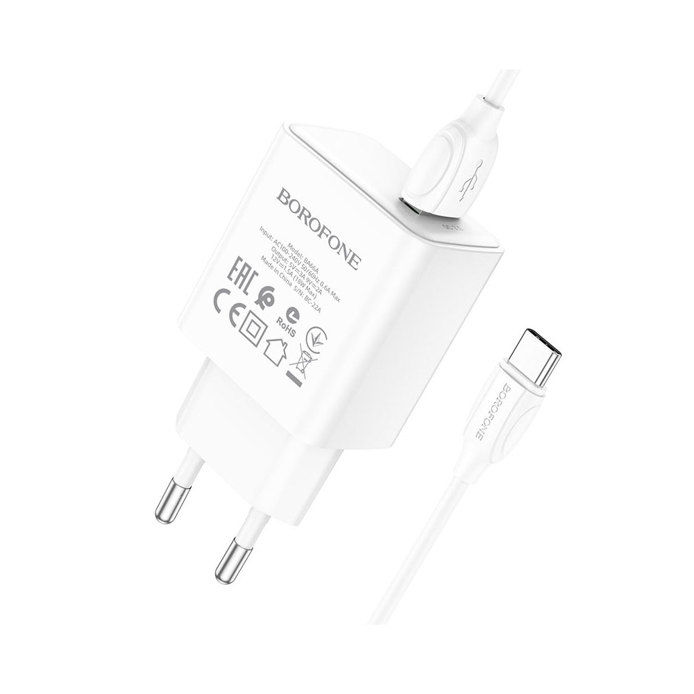Լիցքավորիչ + Լար Type-C BOROFONE BA66A (QC3.0), изображение 2