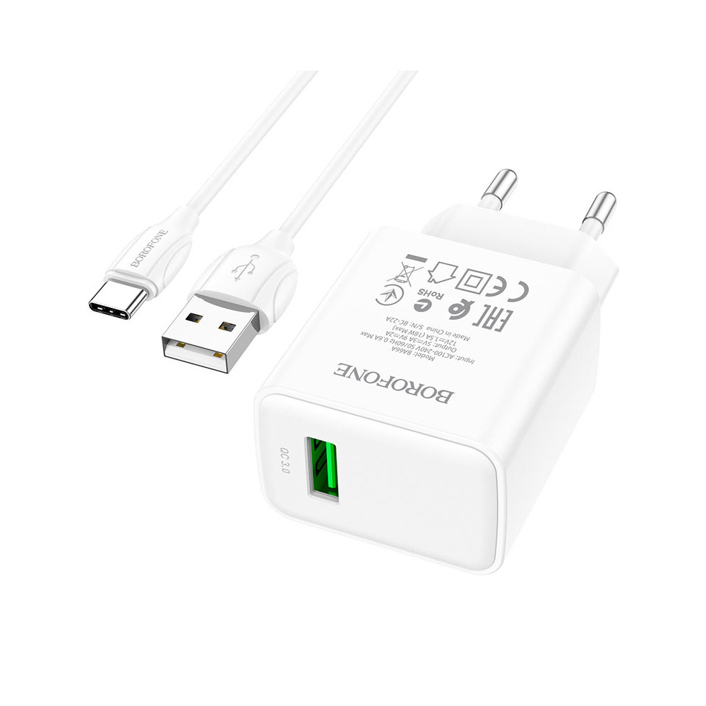 Լիցքավորիչ + Լար Type-C BOROFONE BA66A (QC3.0), изображение 3