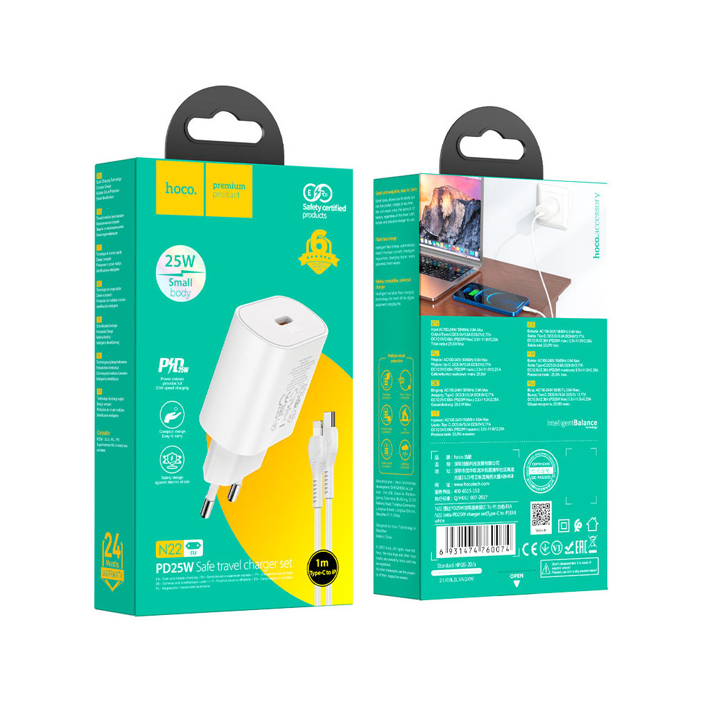 Լիցքավորիչ և Լար HOCO N22 Lightning to Type-C, изображение 4