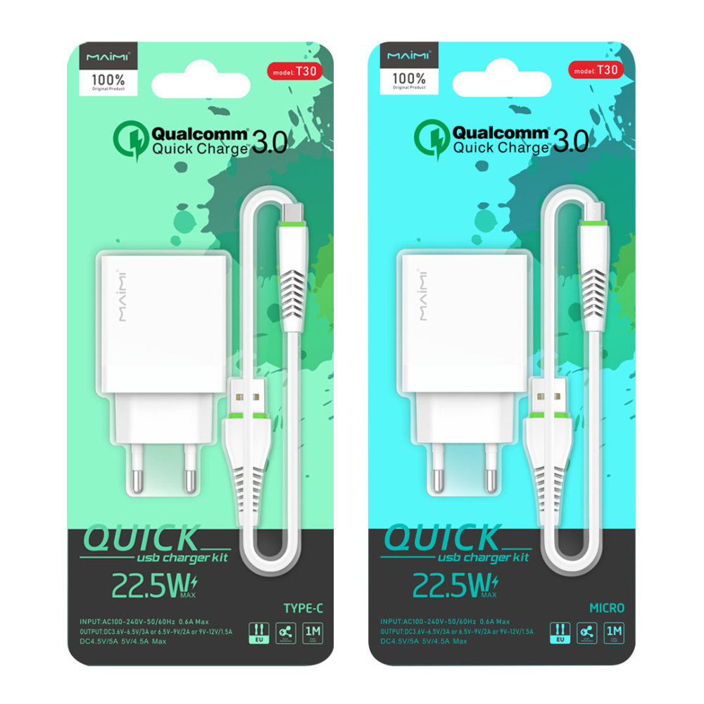 Լիցքավորիչ և Լար MaiMi T30 Micro-USB/Type-C (QC3.0), изображение 4