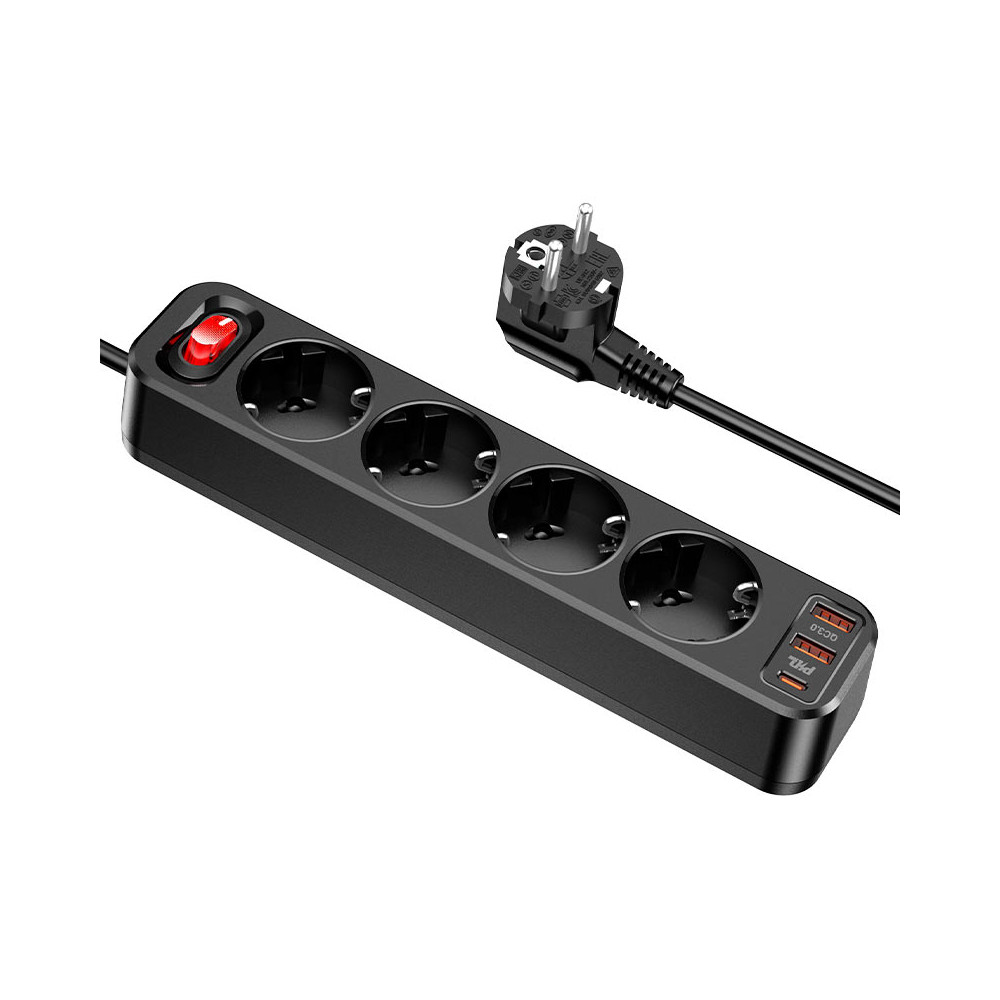 Հոսանքի Երկարացման Լար 2USB+1Type-C+4BIT HOCO NS1 (1.8Մ), изображение 2