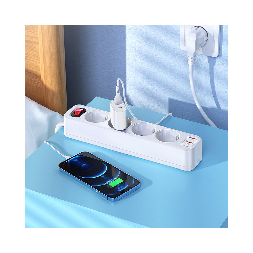 Հոսանքի Երկարացման Լար 2USB+1Type-C+4BIT HOCO NS1 (1.8Մ), изображение 4