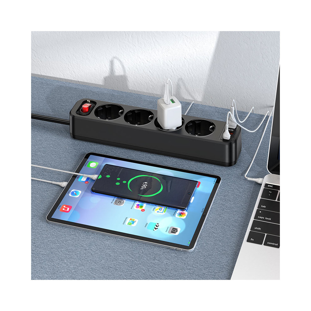 Հոսանքի Երկարացման Լար 2USB+1Type-C+4BIT HOCO NS1 (1.8Մ), изображение 5