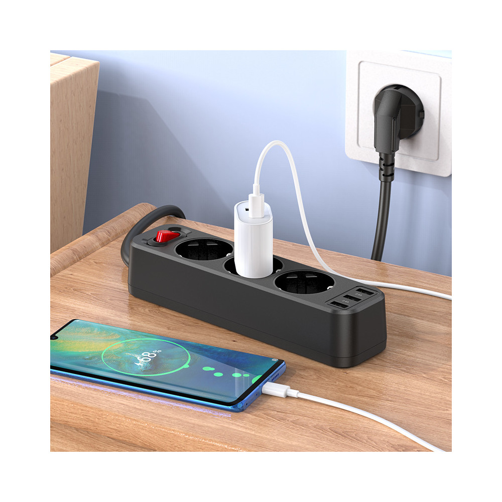 Հոսանքի Երկարացման Լար 3USB+3BIT HOCO NS2 (1.8Մ), изображение 5