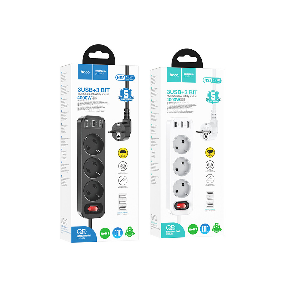 Հոսանքի Երկարացման Լար 3USB+3BIT HOCO NS2 (1.8Մ), изображение 6